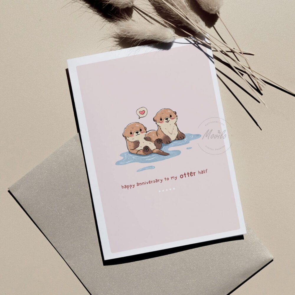 "Happy Anniversary to My Otter Half" Greeting Card Template